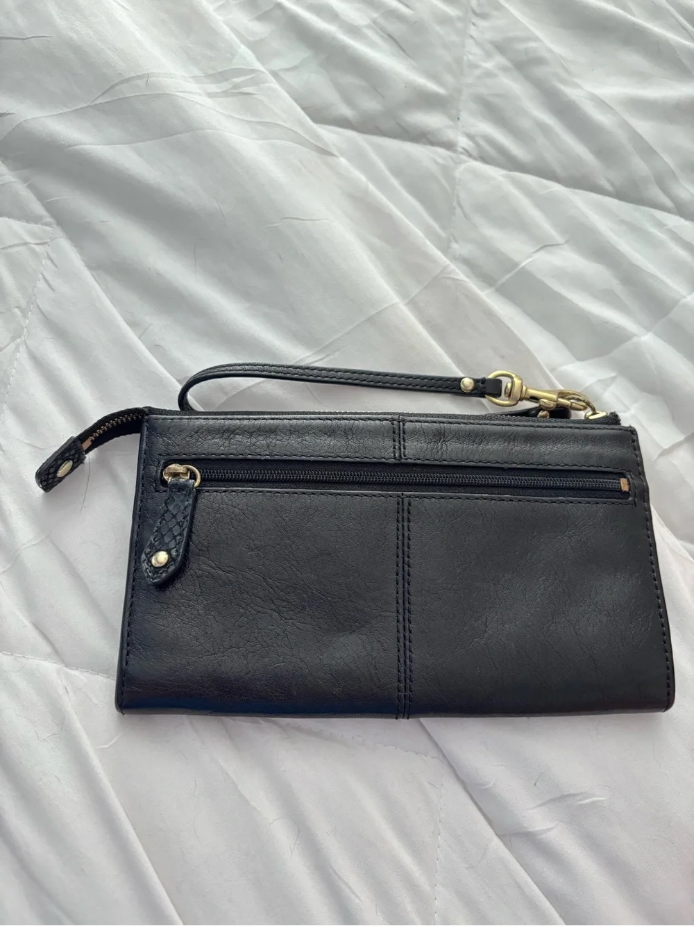 Coach Black Leather Wristlet with Gold Logo Accent